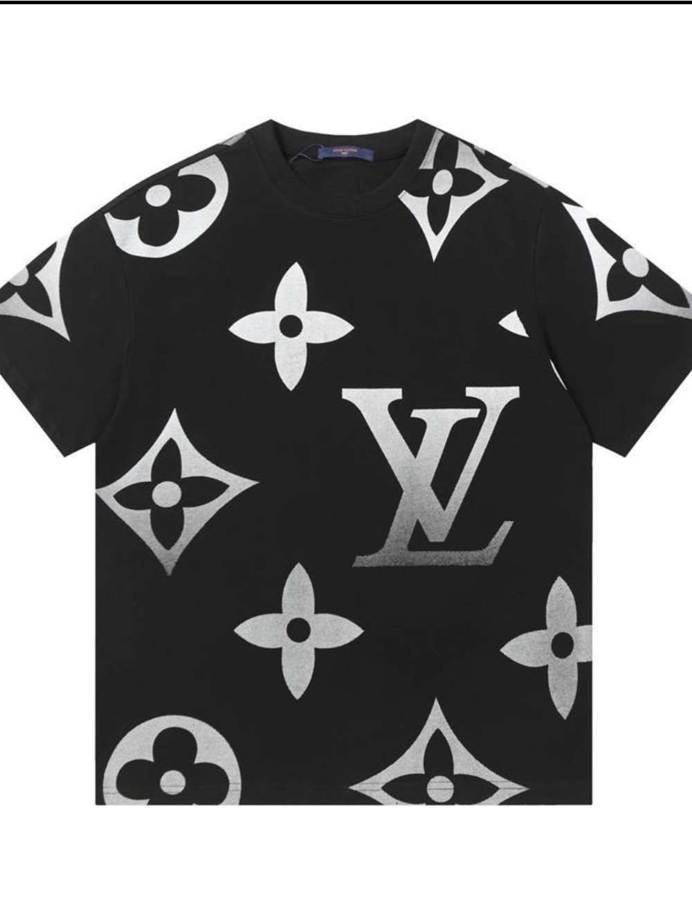 Louis Vuitton Black Tee with White Logo Motifs